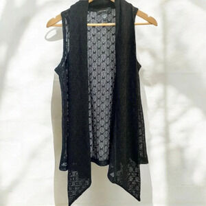 Cable & Gauge Black Sleeveless Lace Sweater Cardigan, S